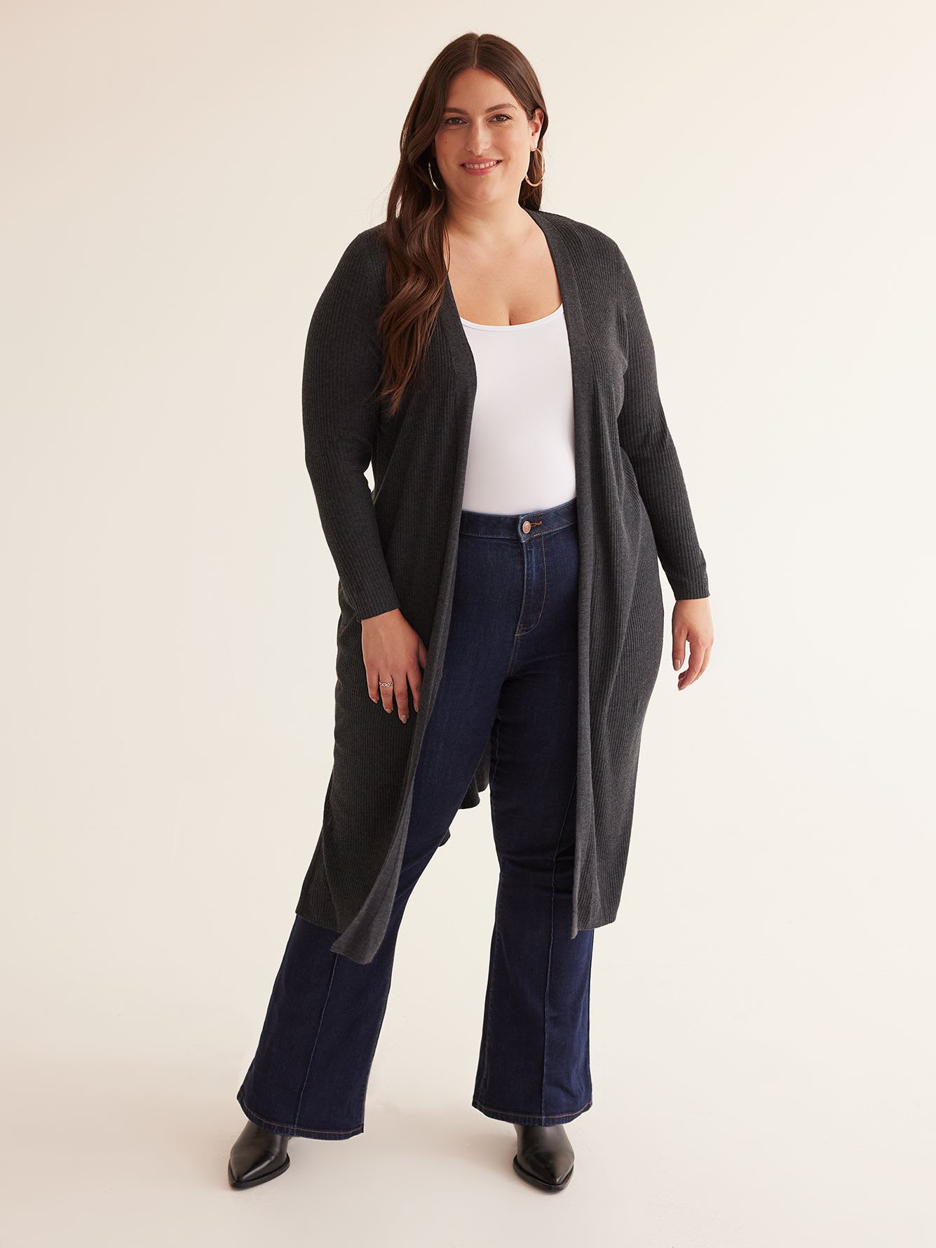 Long Ribbed Open Cardigan