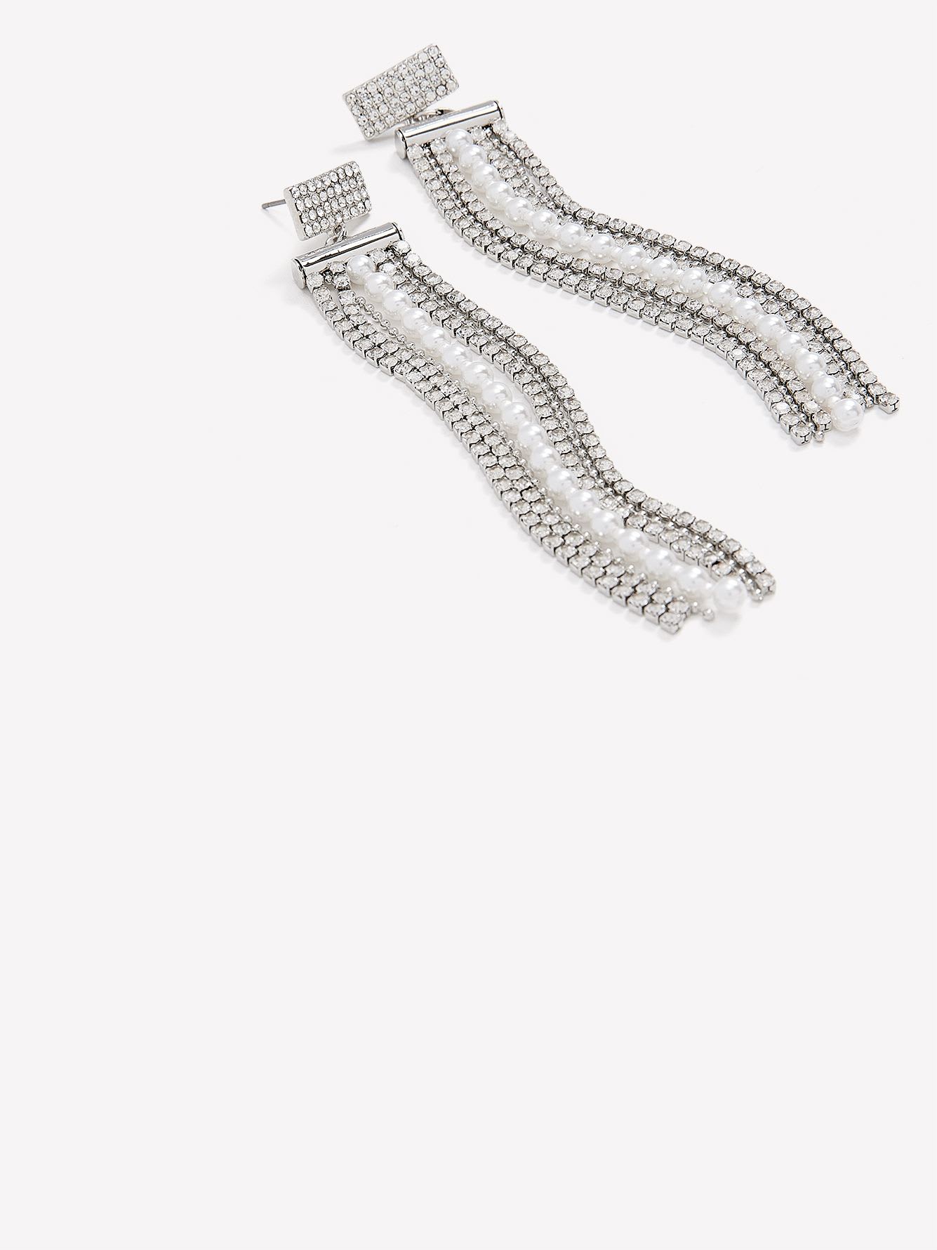 Rhinestone and Pearl Drop Earrings