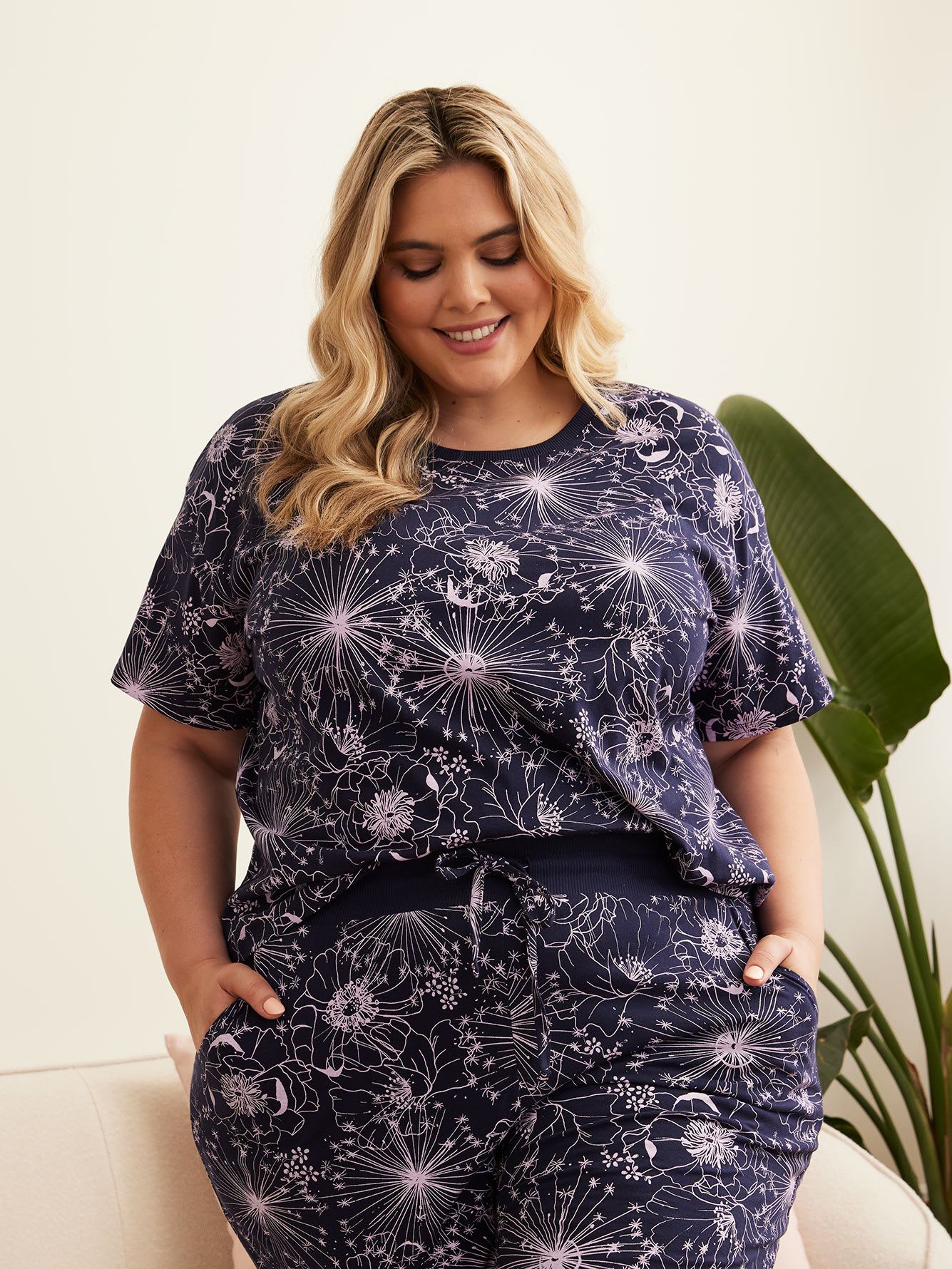 Dandelion-Print Short-Sleeve Pyjama Top - ti Voglio