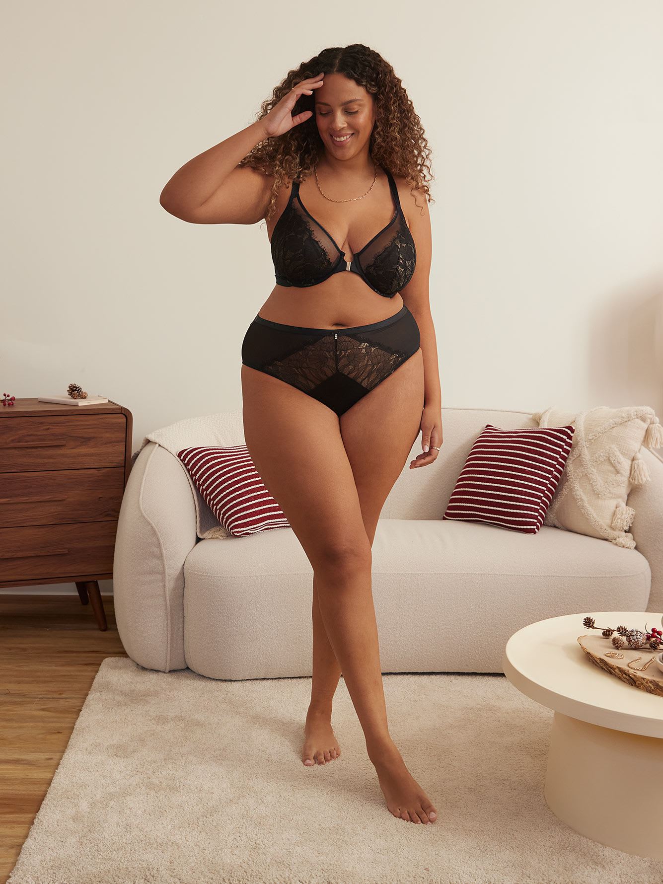 High-Cut Satin Brief with Golden Lace - Déesse Collection