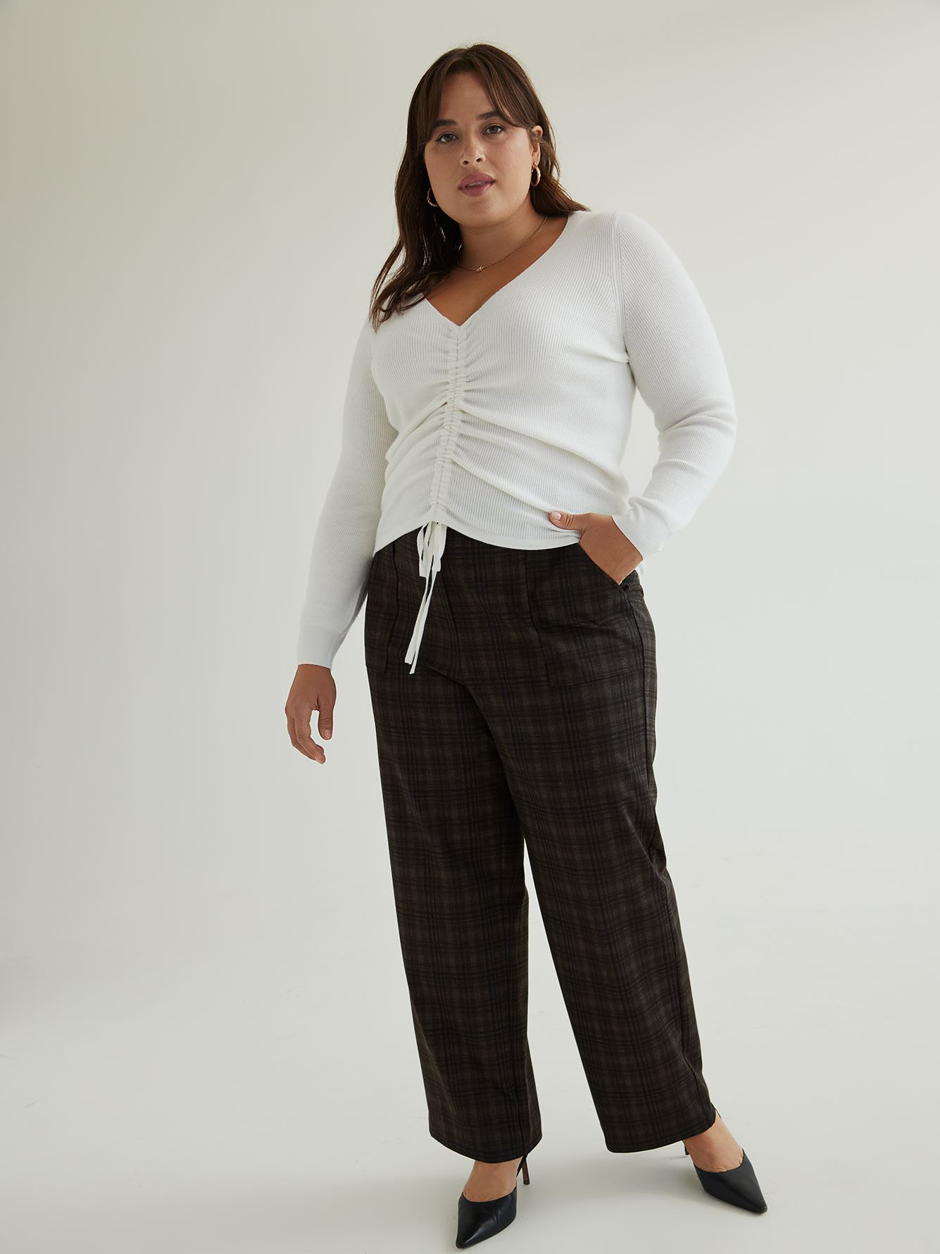 Plaid Essential Ponte de Roma Wide-Leg Pant