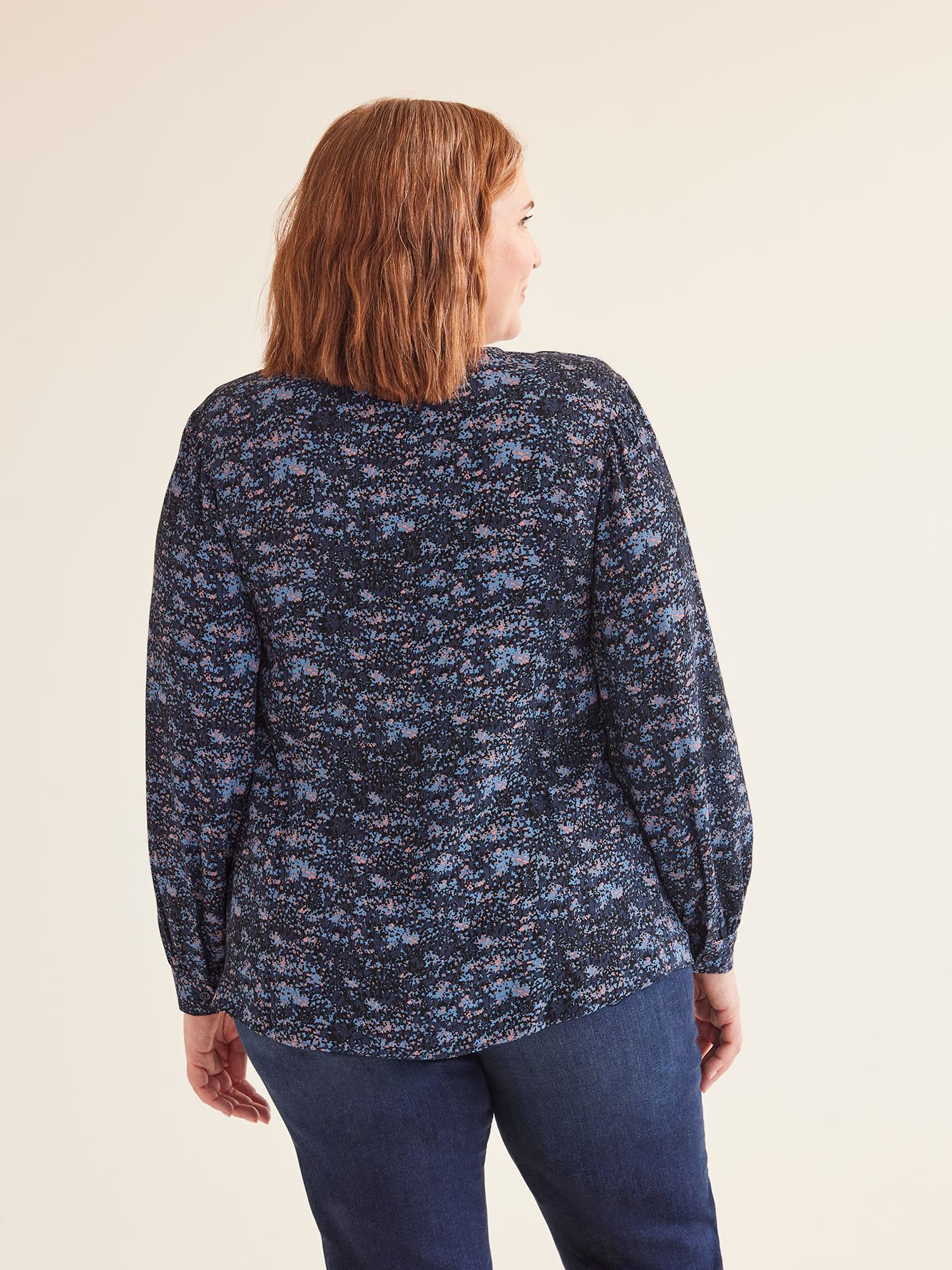 Long-Sleeve Swing Pleated Blouse