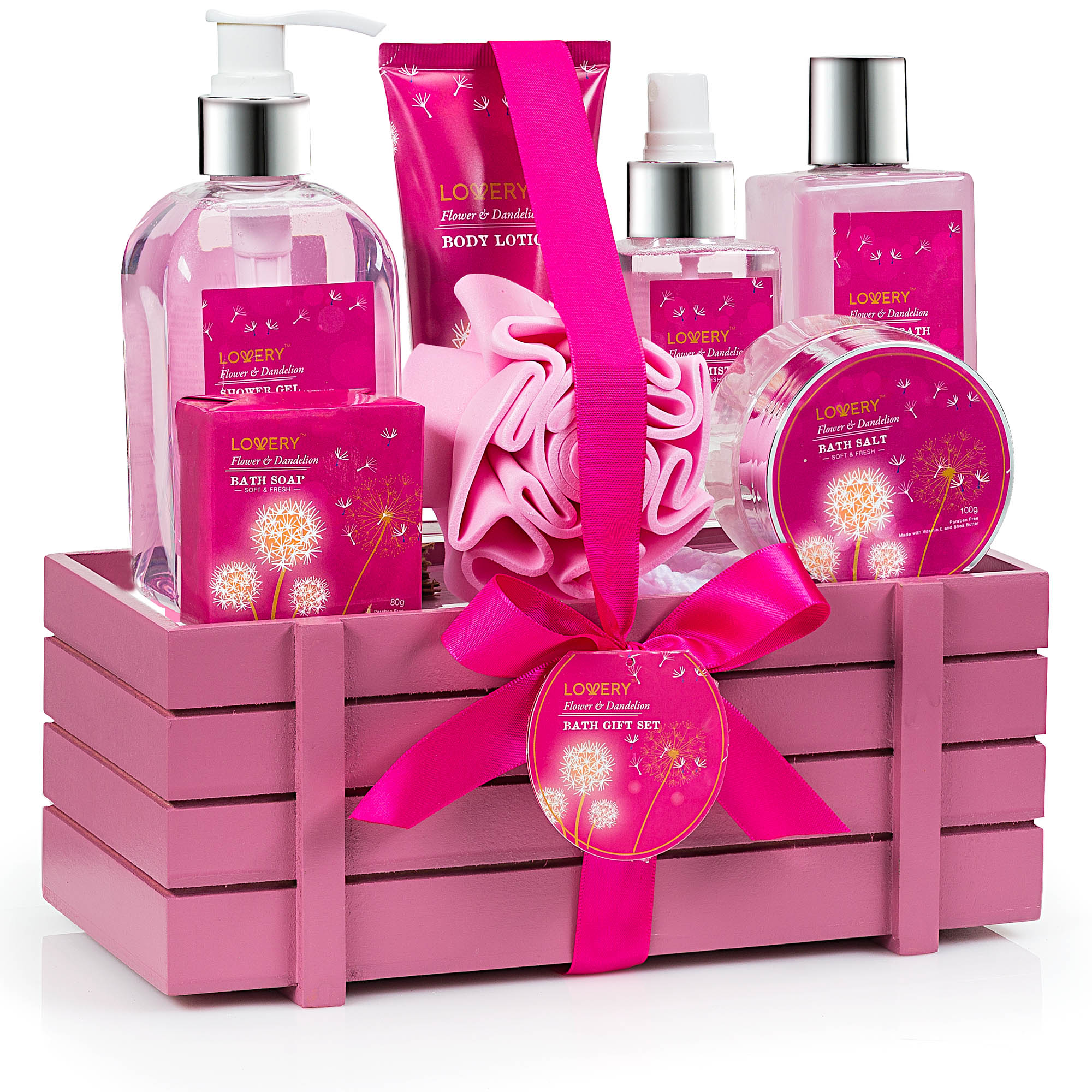Lovery Home Spa Gift Basket - Luxury Flower Dandelion 8 Pc Gift Set
