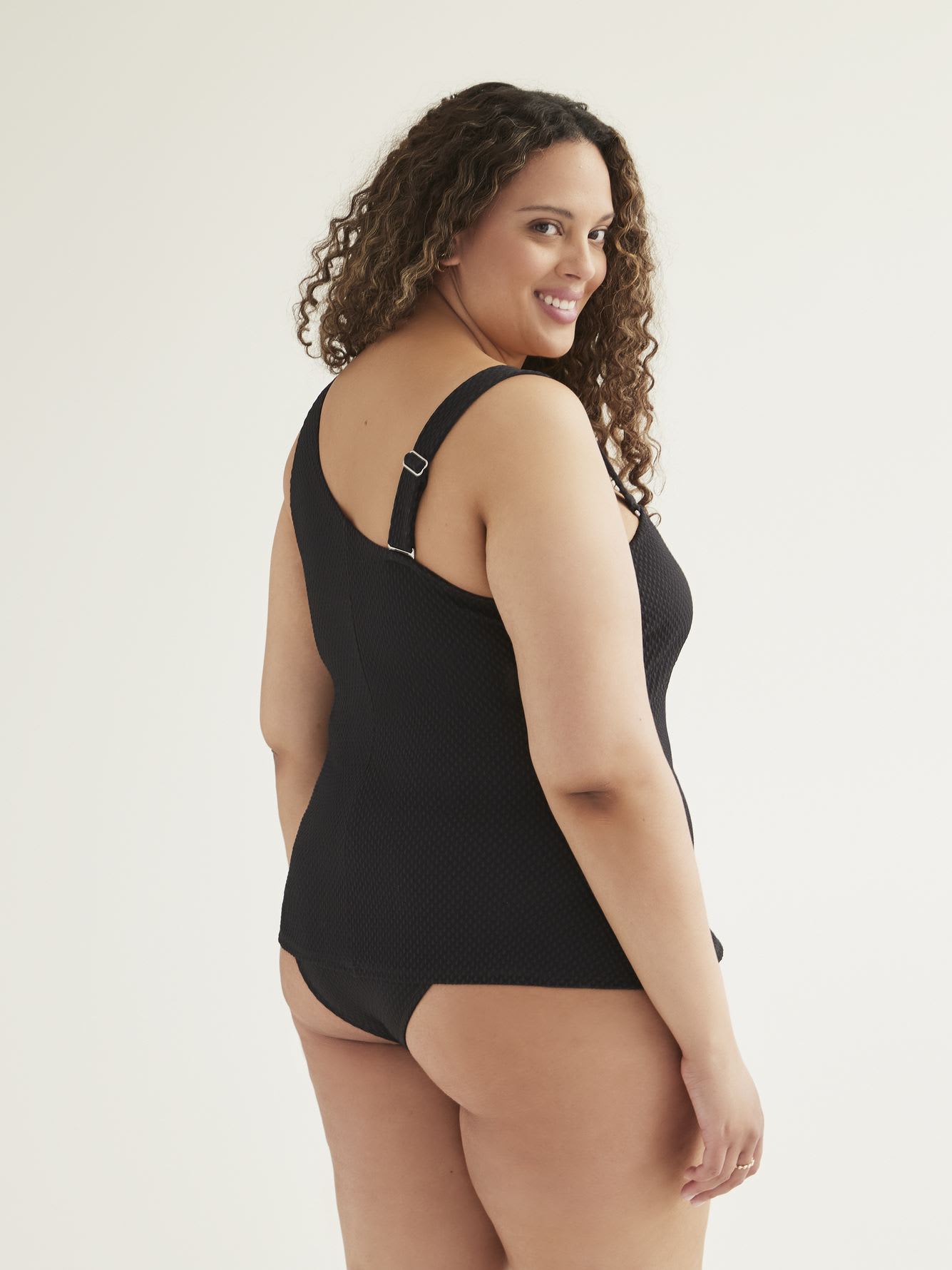 Black Asymmetrical Textured Tankini Top