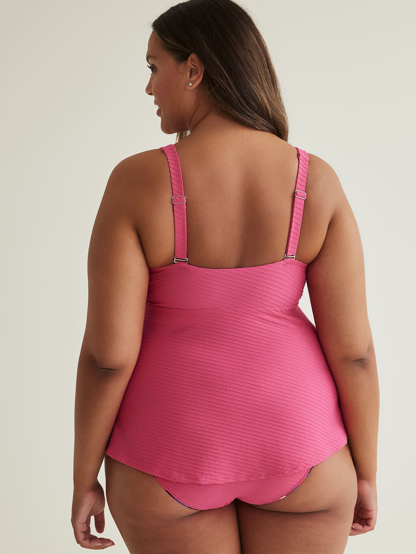 Textured A-Line Tankini Top with Laced-up V-Neckline