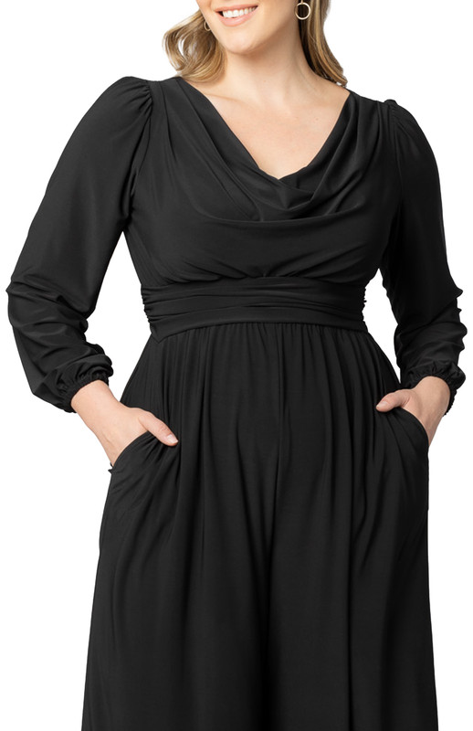 Kiyonna Plus Size Natalia Cowl Neck Wide Leg Jumpsuit (Plus Size)