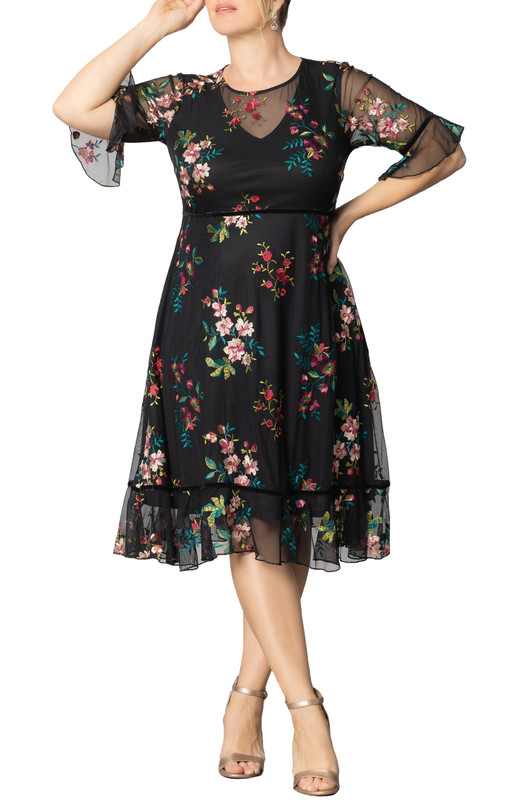 Kiyonna Plus Size Wildflower Embroidered Floral Mesh Dress (Plus Size)