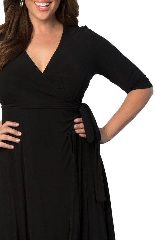 Kiyonna Plus Size Essential Wrap Dress with 3/4 Sleeves (Plus Size)