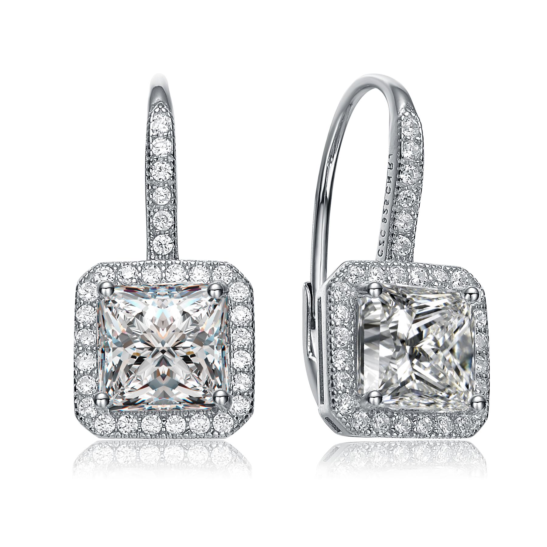 Genevive - Cubic Zirconia Sterling Silver Gold Plated Square Stud Earrings