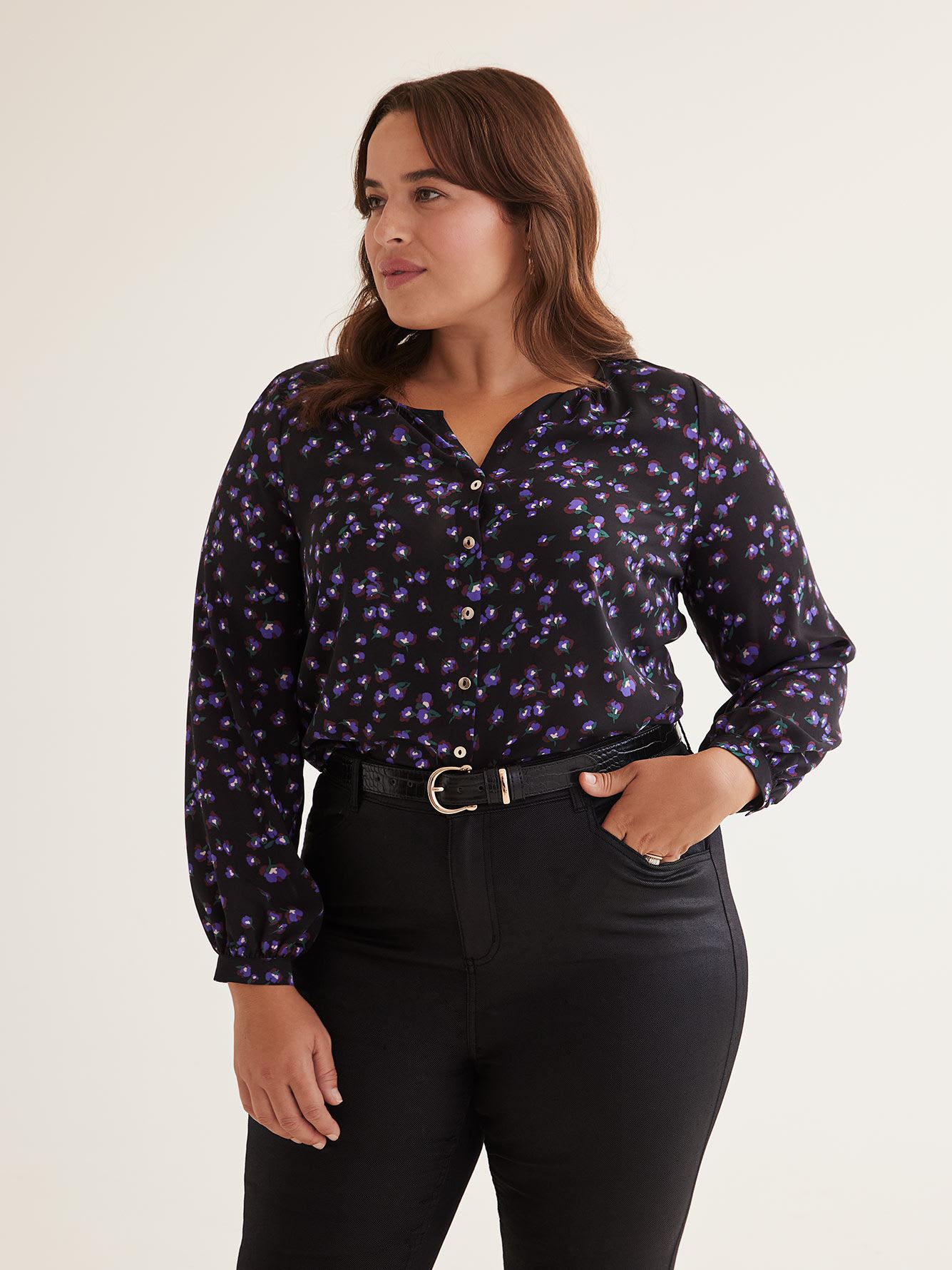 Satin Blouse with Long Balloon Sleeves