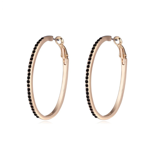 Goldtone Hoop Earrings with Jet Crystals by Callura