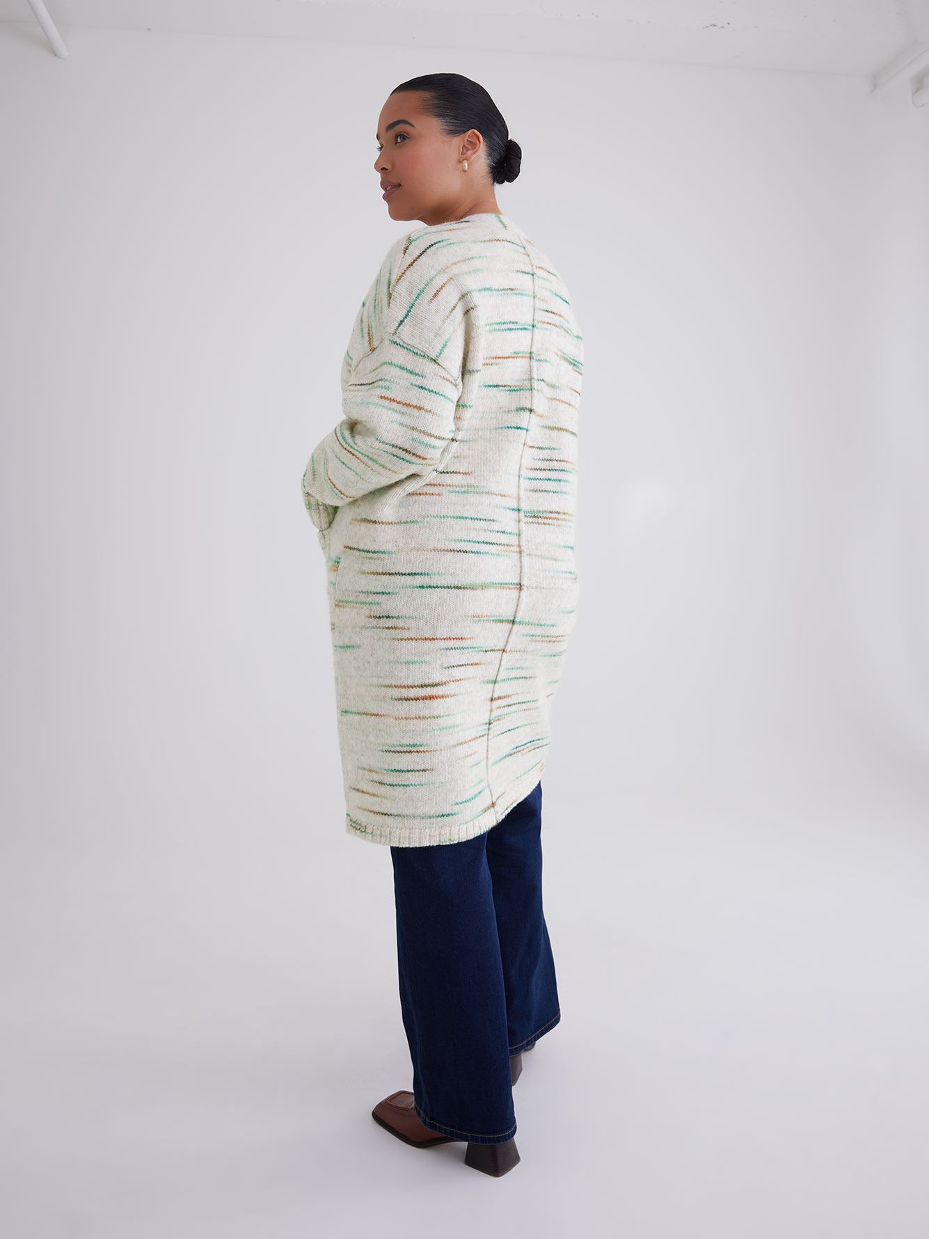 Space Dye Long Cardigan with Patch Pockets