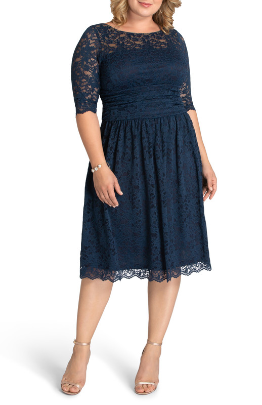 Kiyonna Plus Size Luna Lace Cocktail Midi Dress (Plus Size)