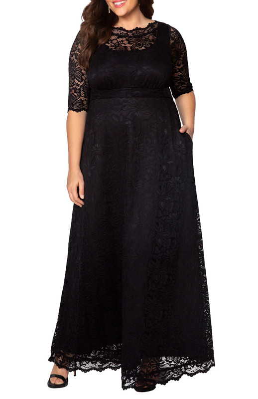 Kiyonna Plus Size Leona Lace Long Formal Gown (Plus Size)