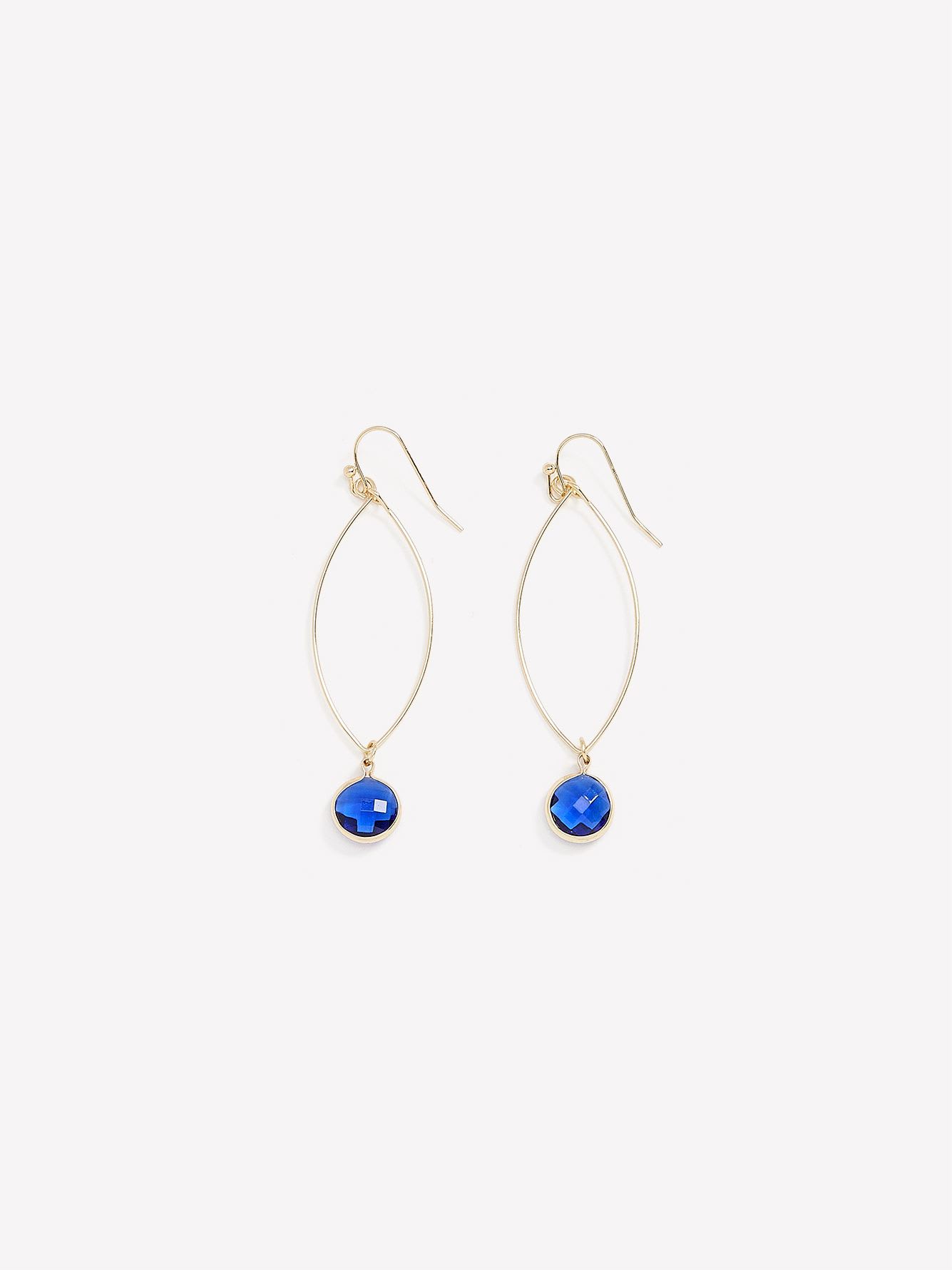Golden Pendant Earrings with Blue Glass Stone