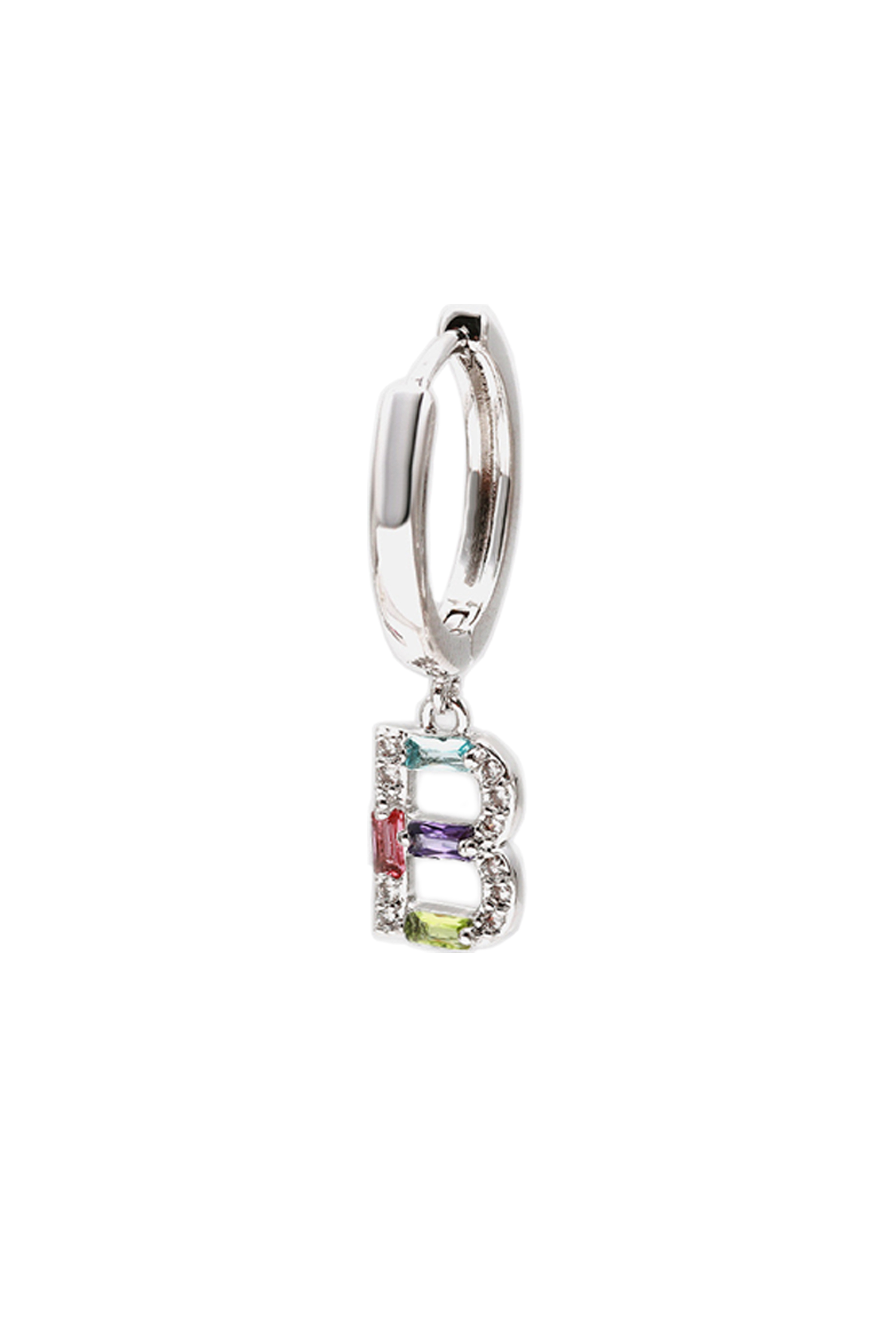 Classicharms-Single Pavé Initial Charm Drop Huggie Hoop Earring-Letter B