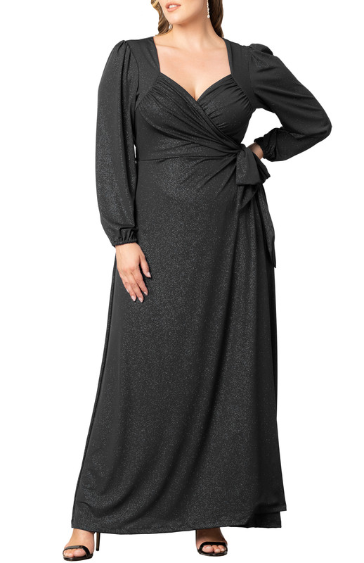 Kiyonna Plus Size Modern Muse Long Sleeve Wrap Gown (Plus Size)