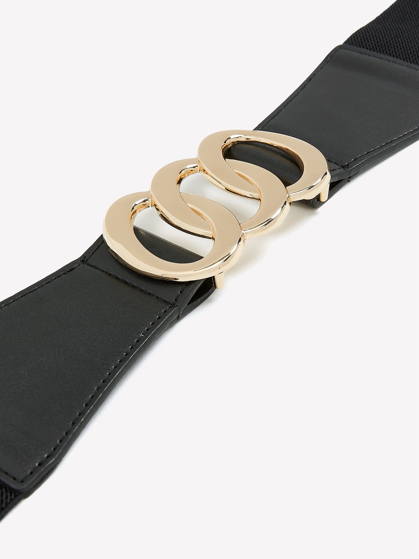 Black Wide Elastic Belt with 3 Golden Ring Buckles