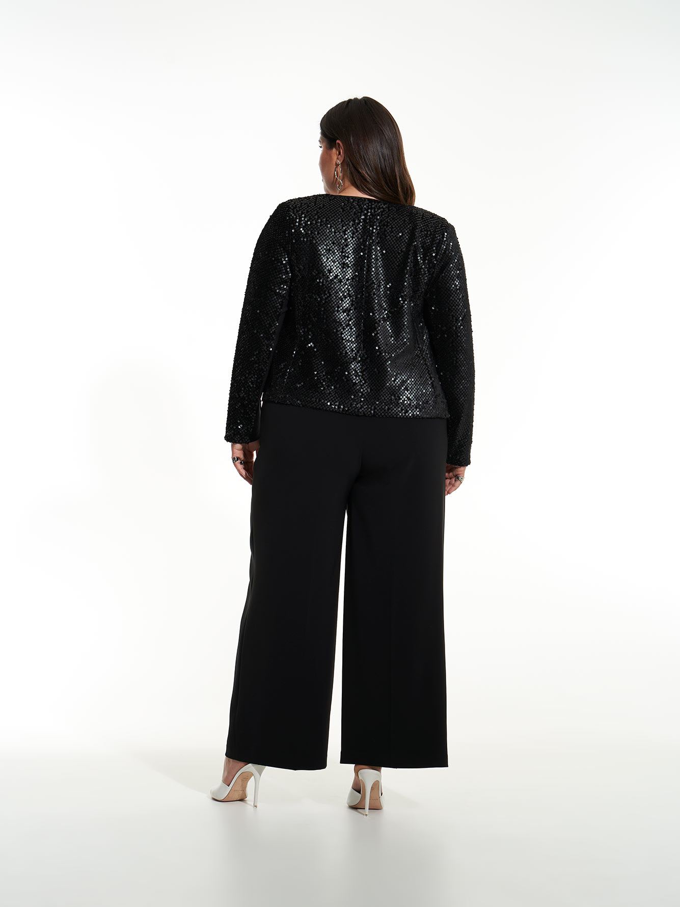 Short Black Sequins Velvet Blazer - Addition Elle