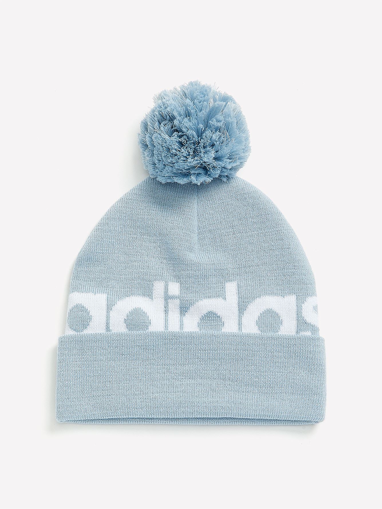 Pompom Ribbed Knit Beanie, Blue - adidas