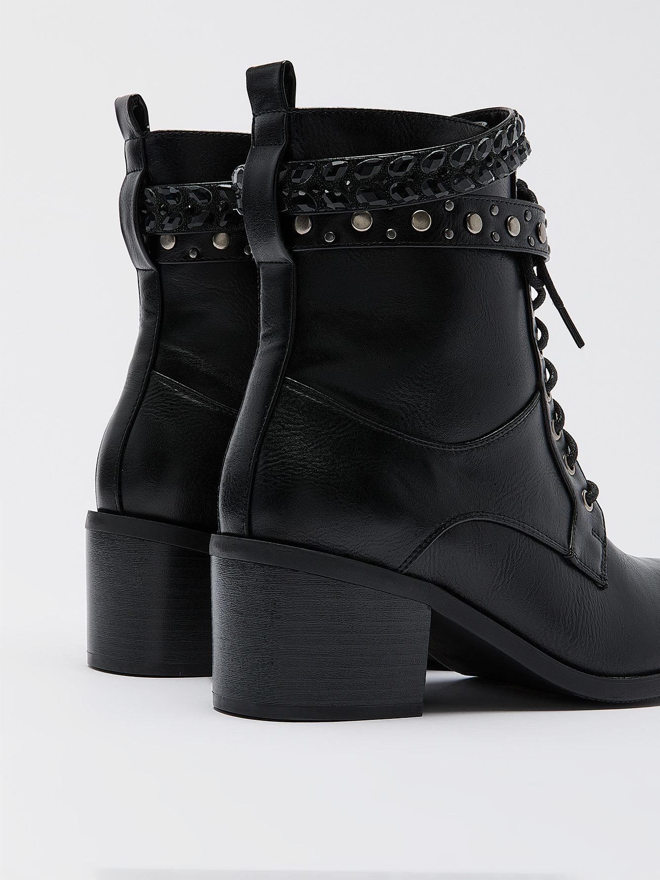 Extra-Wide Width, Black Block-Heeled Combat Bootie