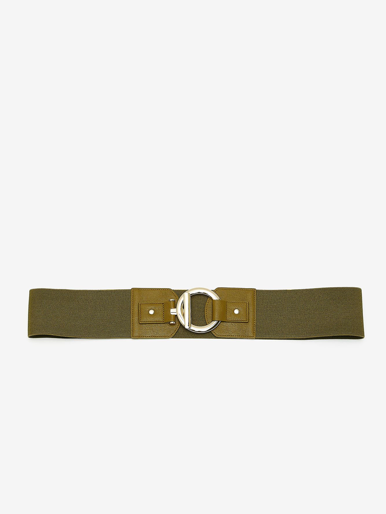 Elastic Waist Belt with Faux Leather Tab