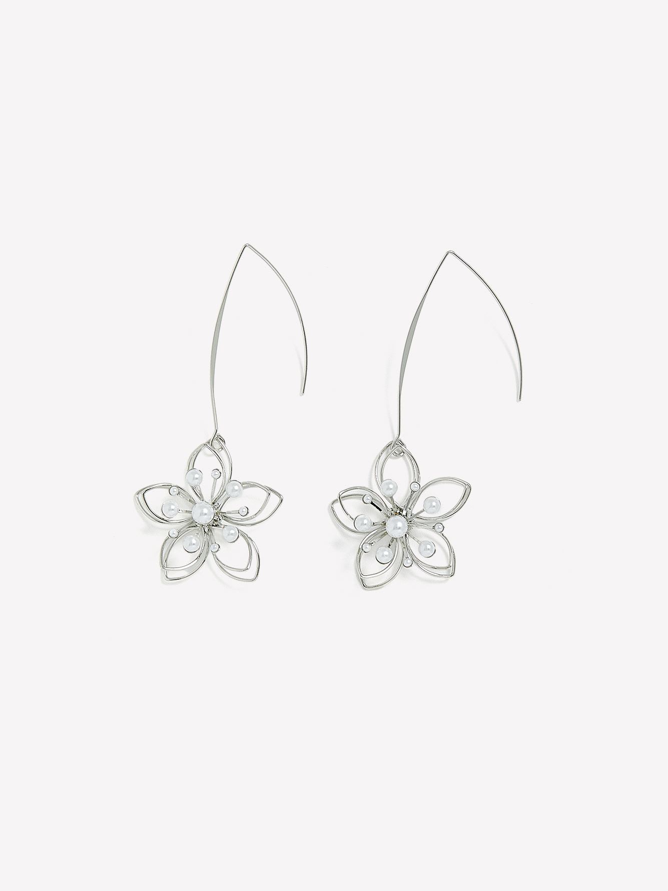 Silver Earrings with Flower Pendants