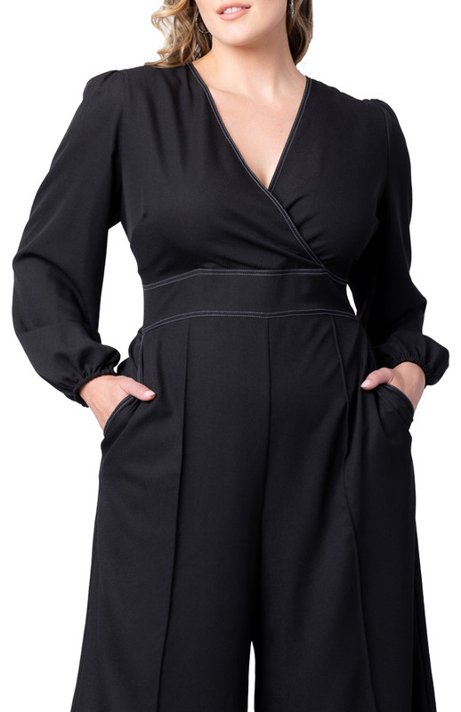 Kiyonna Plus Size Tessa Cropped Wide Leg Jumpsuit (Plus Size)