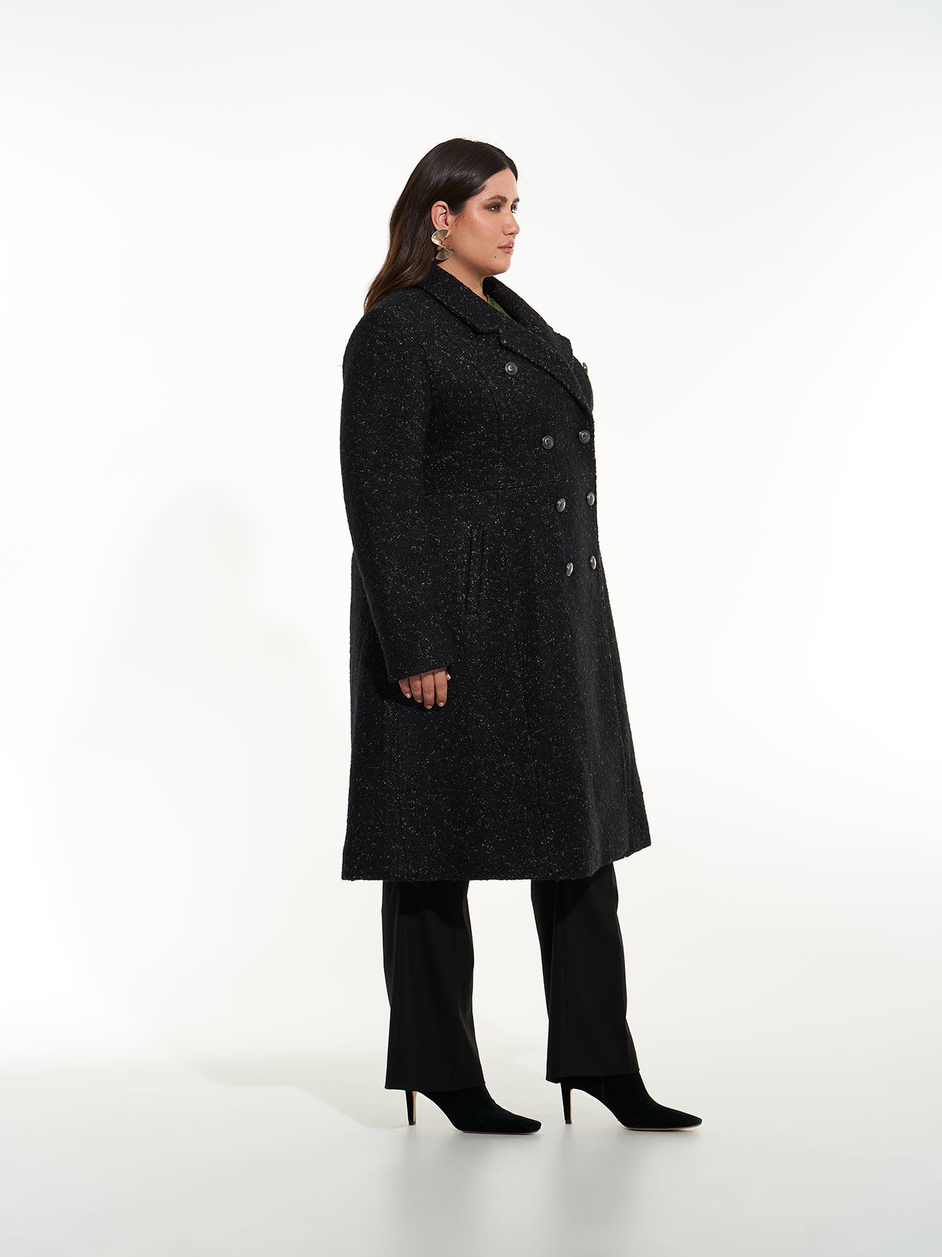 Long Black & White Military Wool Coat - Addition Elle
