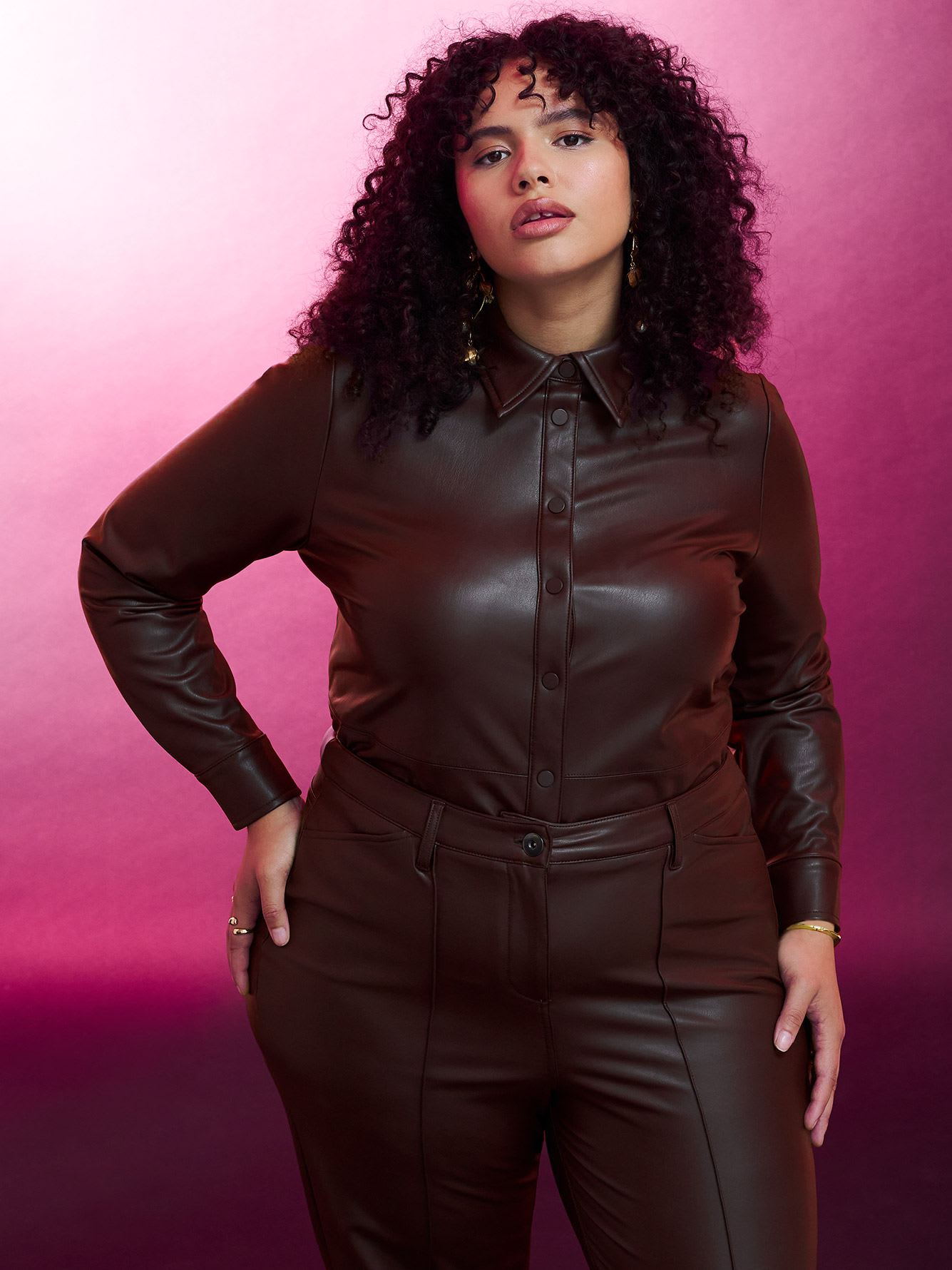 Faux Leather Buttoned Down Tunic - Addition Elle