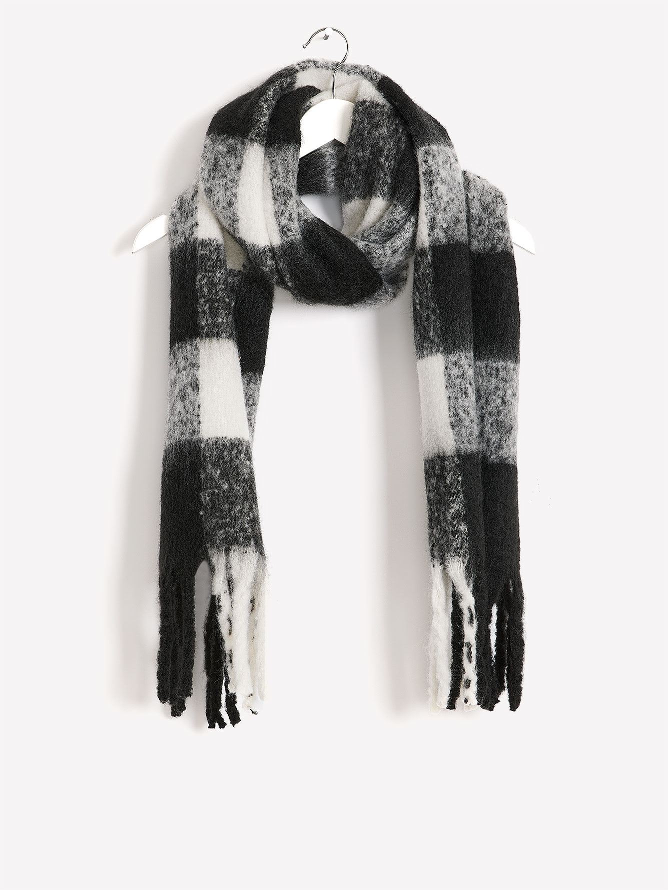 Cozy Black & White Plaid Scarf