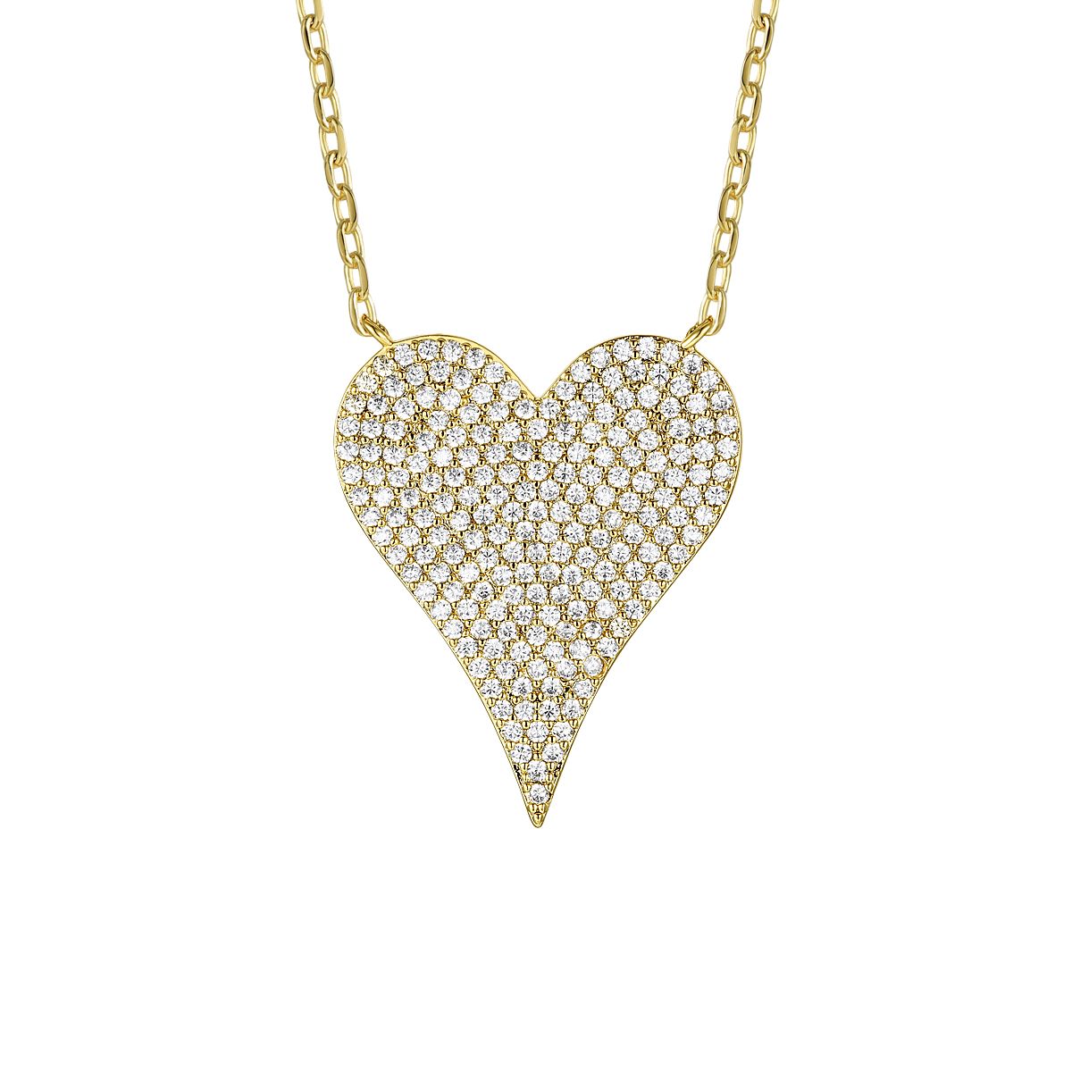 Genevive Sterling Silver with Pave Cubic Zirconia Heart Layering Necklace