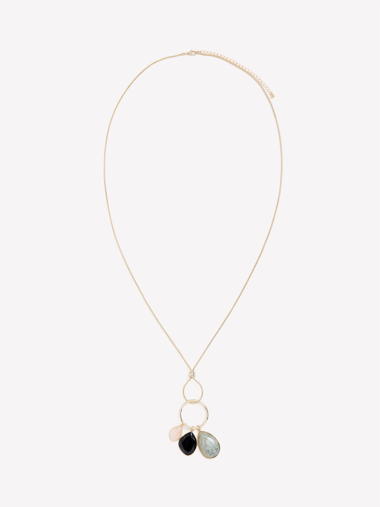 Long Chain Necklace with Stone Ring Pendant
