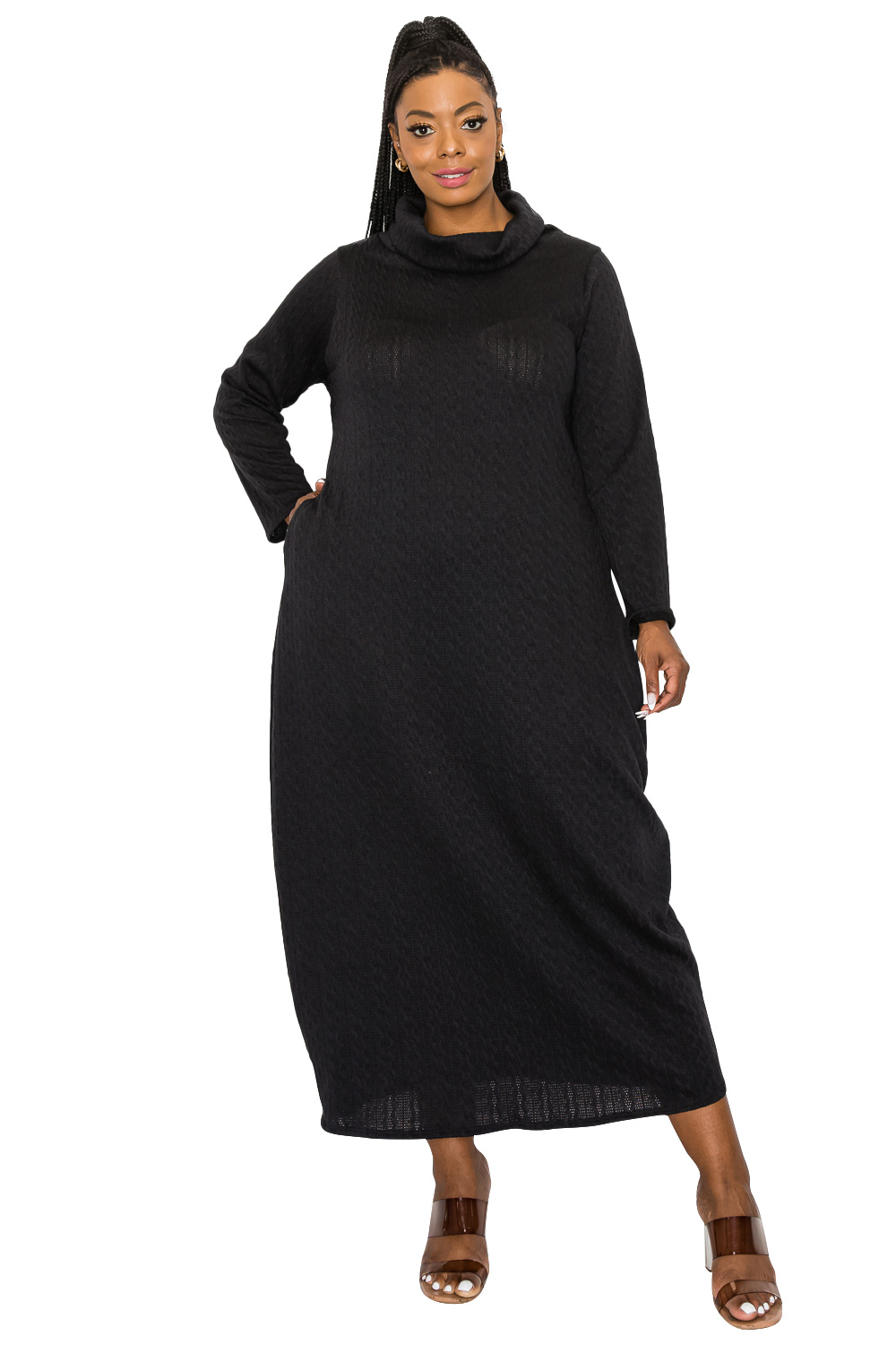 Lana Cowl Turtle Neck Pocket Sweater Dress - L I V D