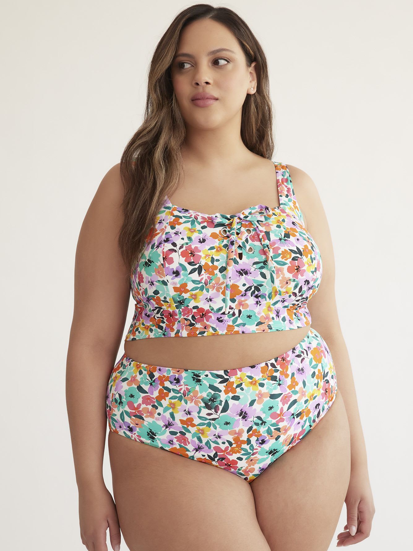 Lace-Up Longline Square Bikini Top