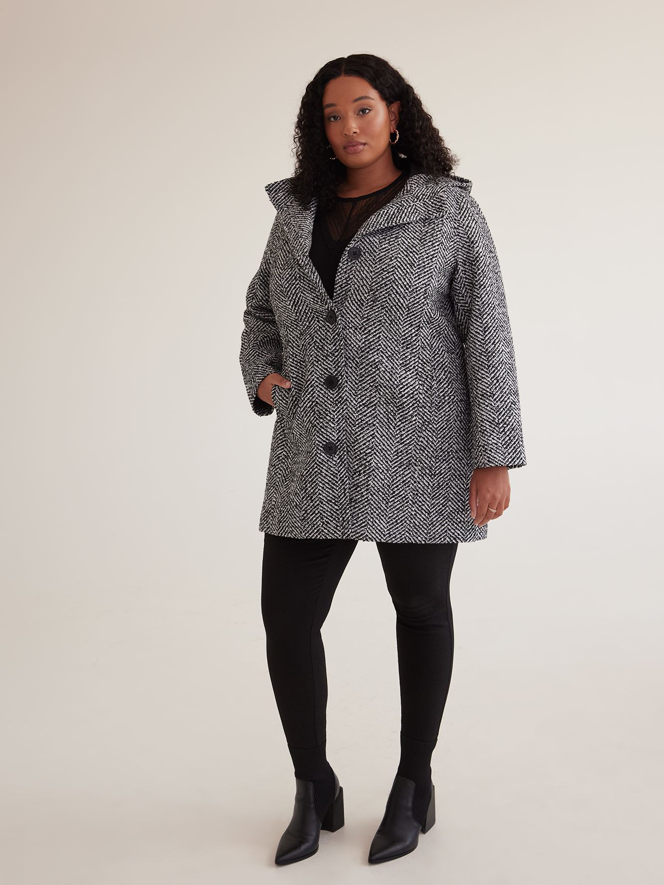 Responsible, Black & White Wool Blend Coat