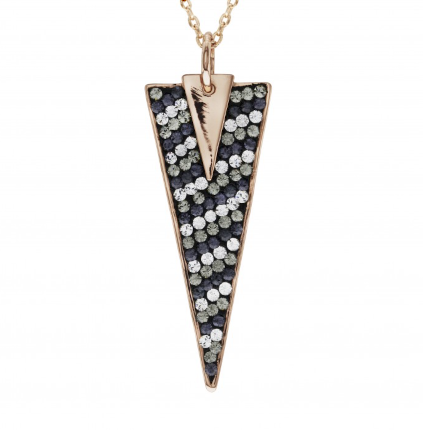 Goldtone Plated Crystal Pyramid Pendant in Ombre Black - callura