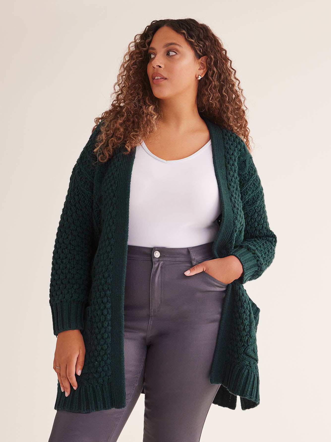 Cable Knit Open Cardigan