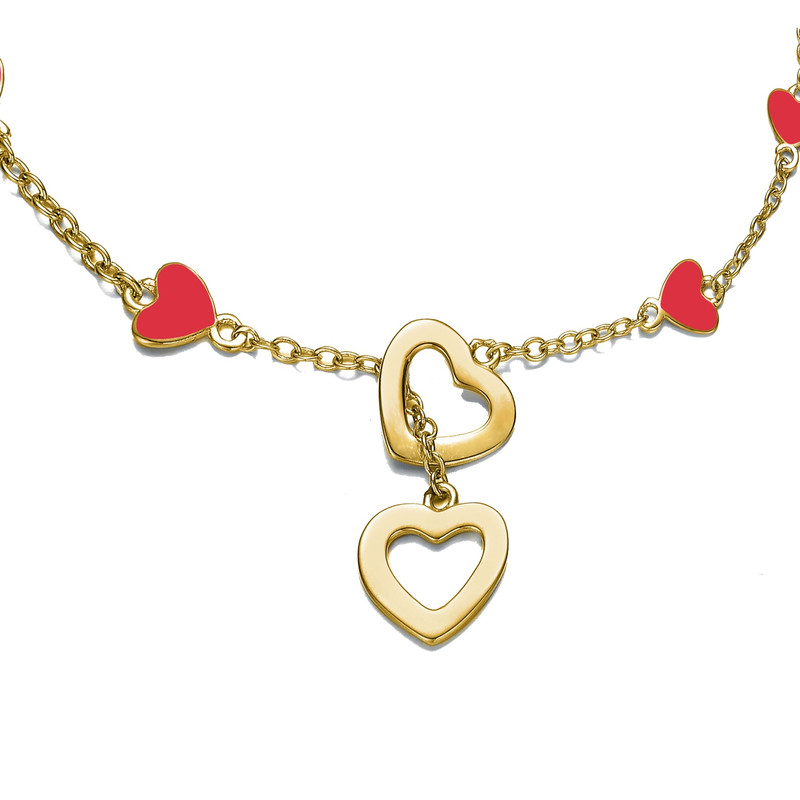 Rachel Glauber Double Halo Dangle & Colored Heart Charm Bracelet, Adjustable