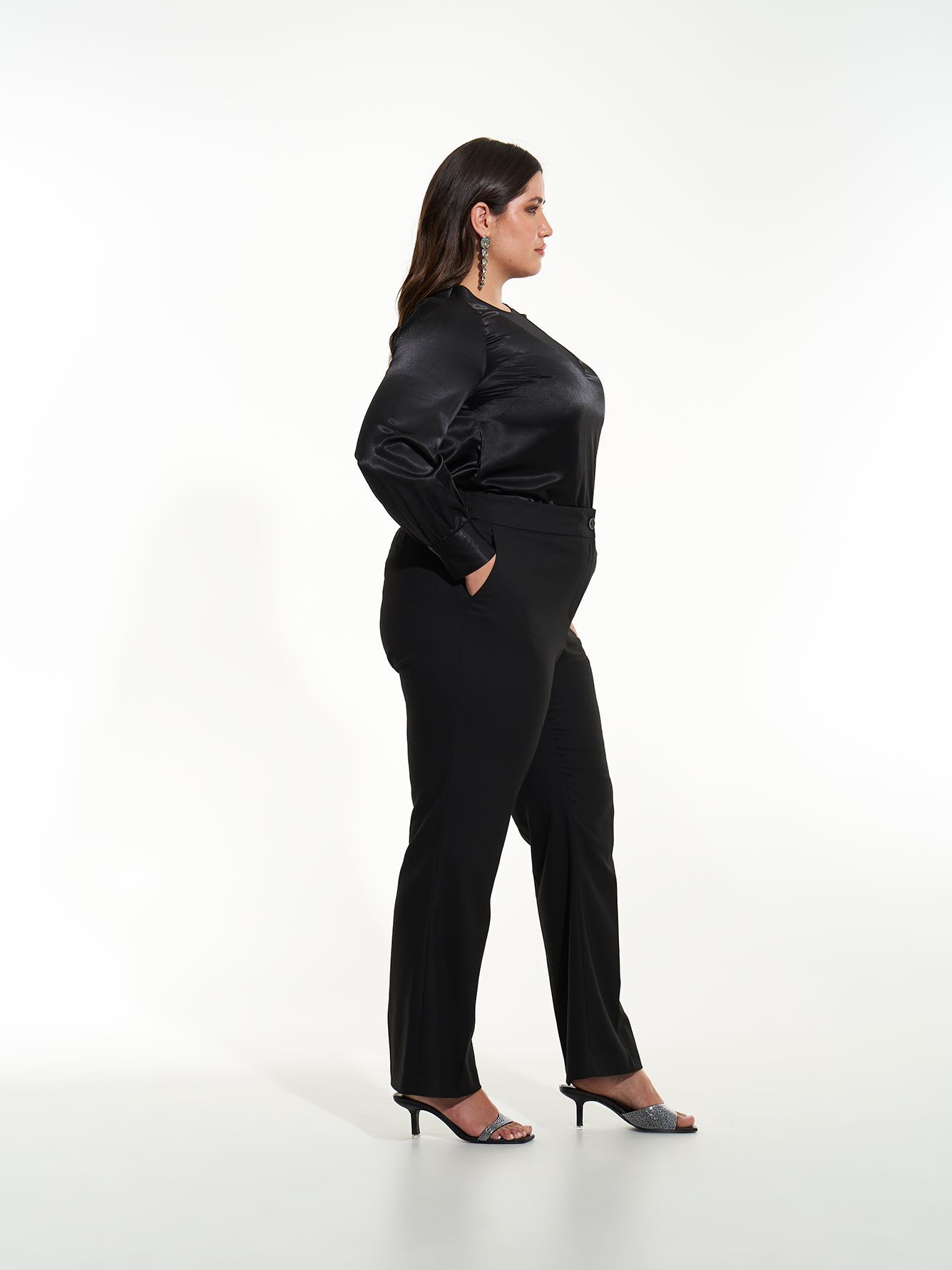 Black Blouse with Chiffon Neckline Yoke - Addition Elle