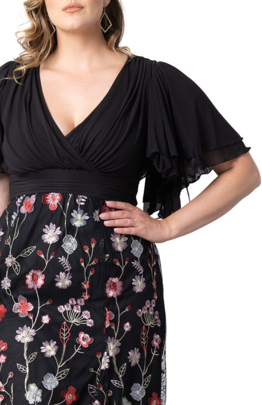 Kiyonna Plus Size Lillian Embroidered Mesh Midi Cocktail Dress (Plus Size)