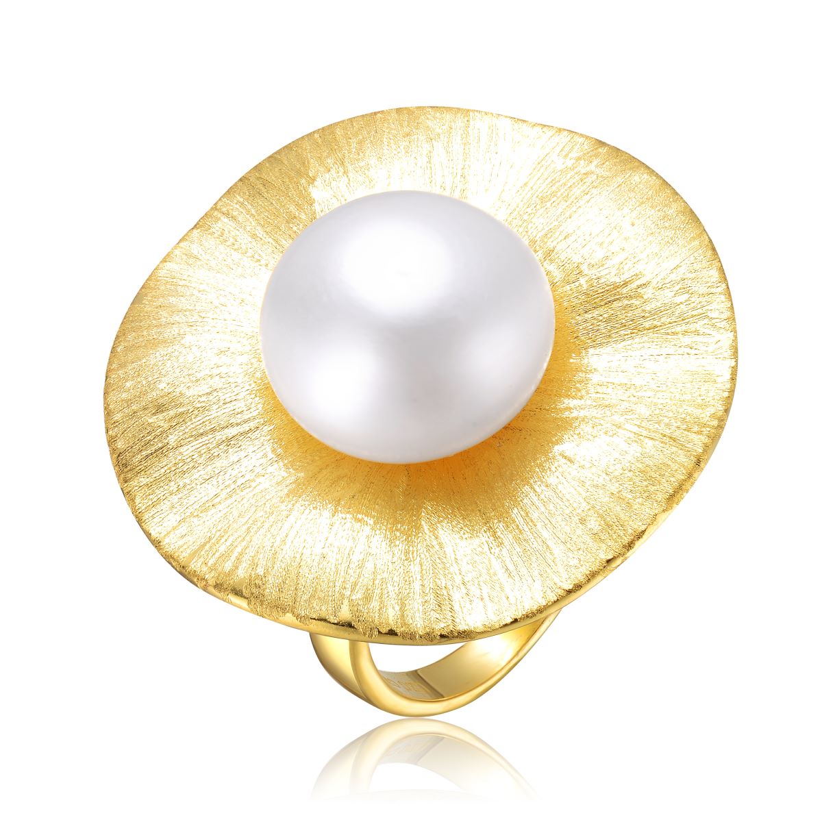 Genevive Sterling Silver Gold Plated with Genuine Freshwater Pearl Floral Ring