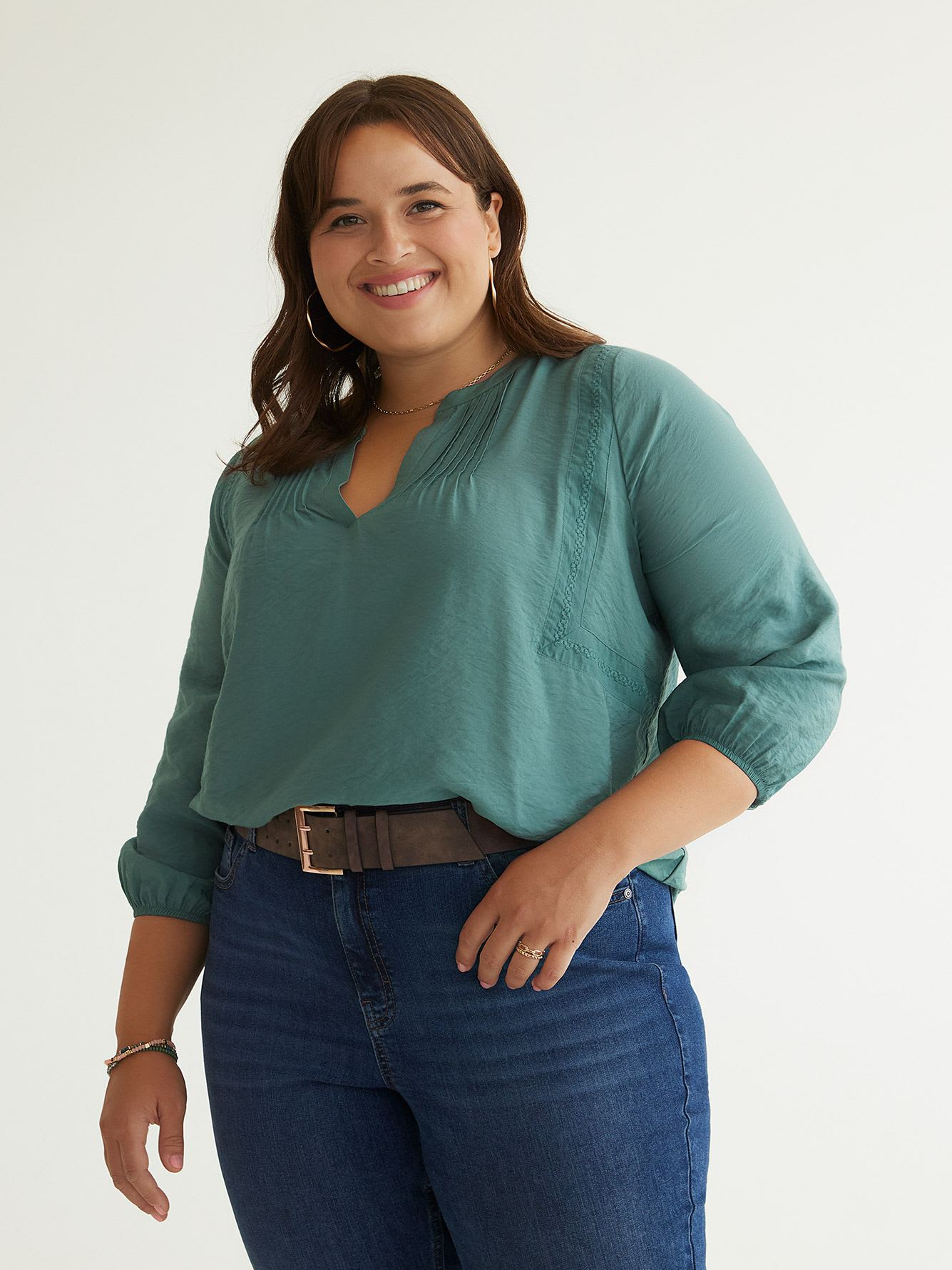 Responsible, Split Neck Flowy Blouse