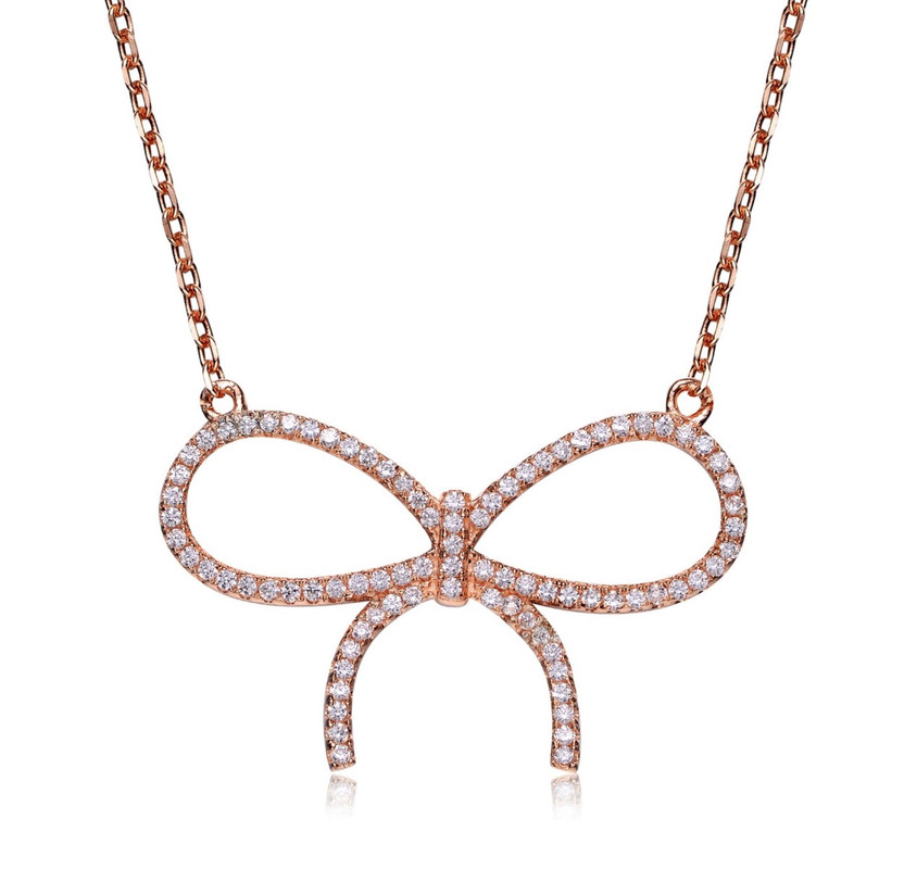 Genevive Sterling Silver with Colored Cubic Zirconia Ribbon Necklace