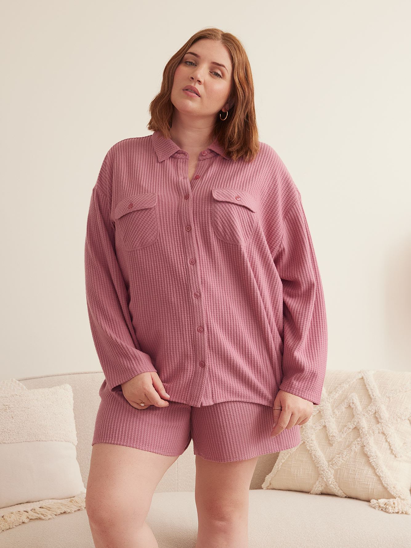 Long Waffle Knit Pyjama Shirt - ti Voglio
