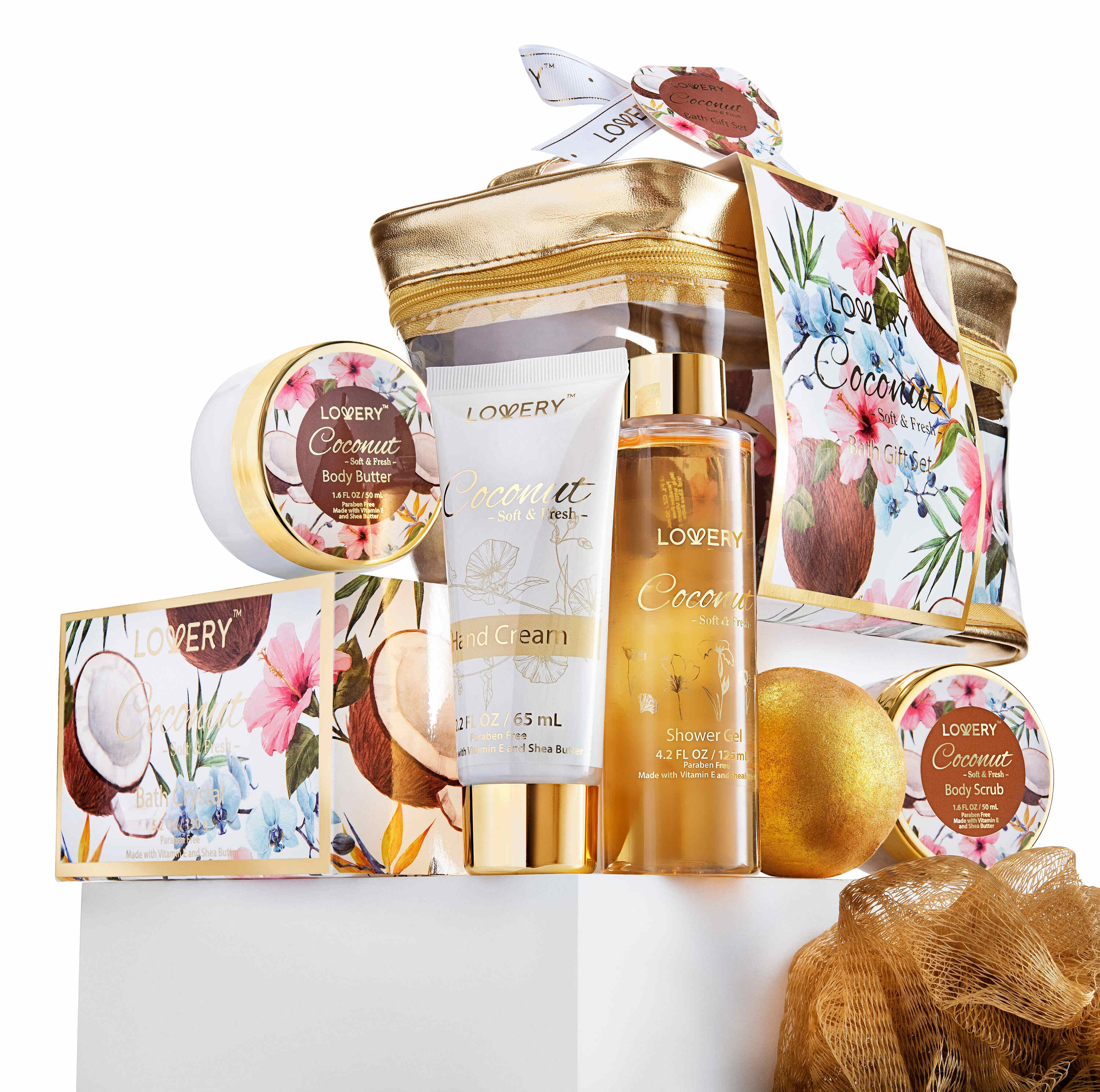 Lovery Coconut Bath And Body Kit In A Spa Bag, 8 Piece
