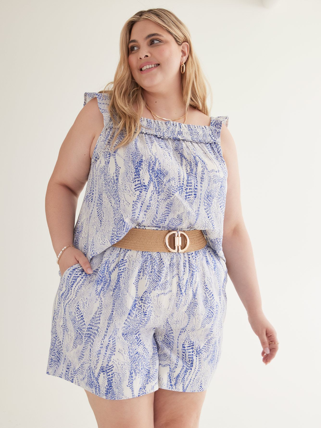 Responsible, Printed Blouse with Elastic Neckline
