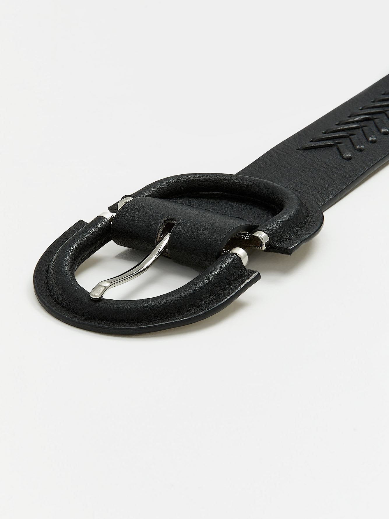 Black Faux Leather Waist Belt with Herringbone Pattern