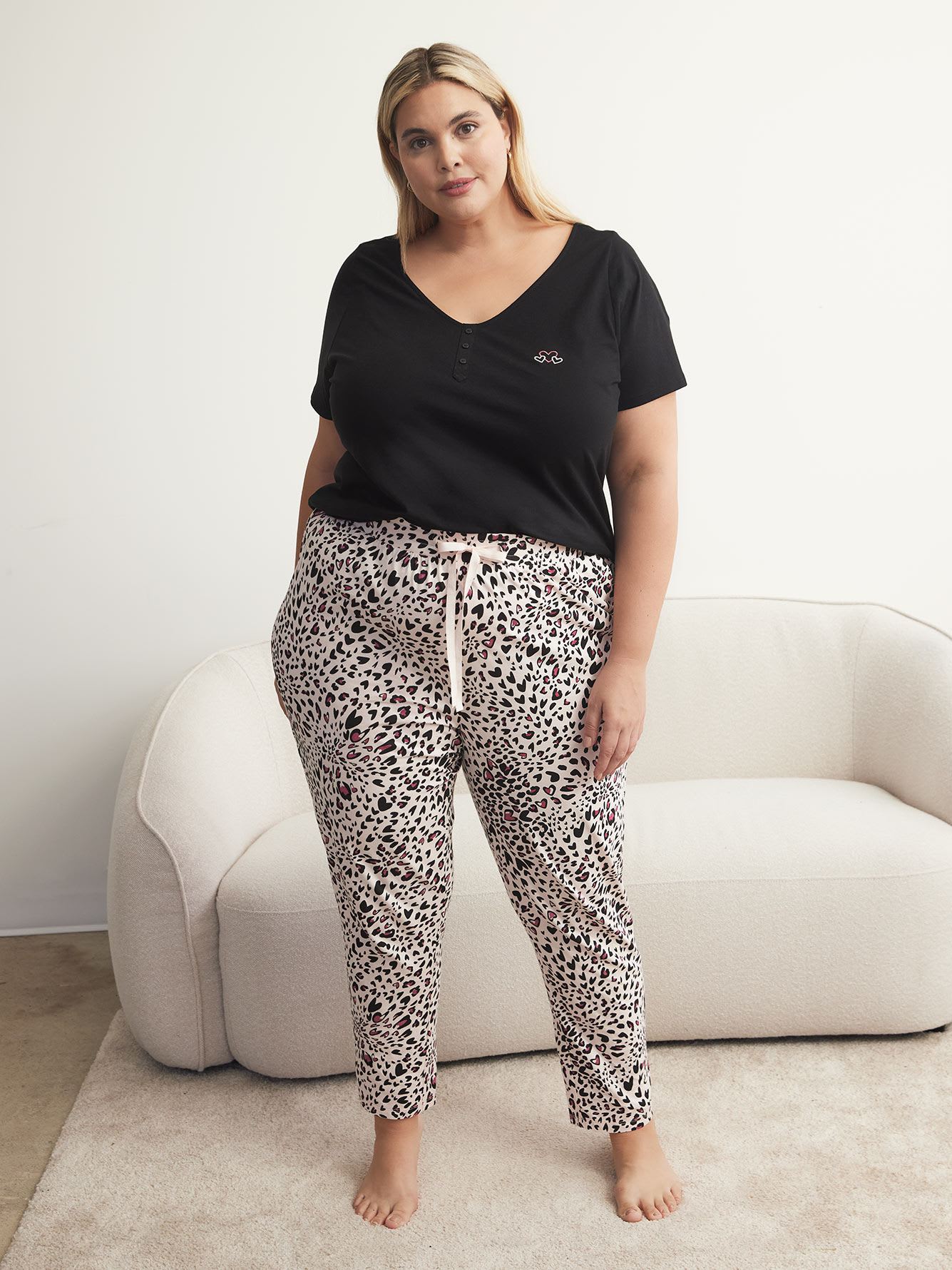 Cotton Jogger Pyjama Pant with Leopard and Heart Print - ti Voglio