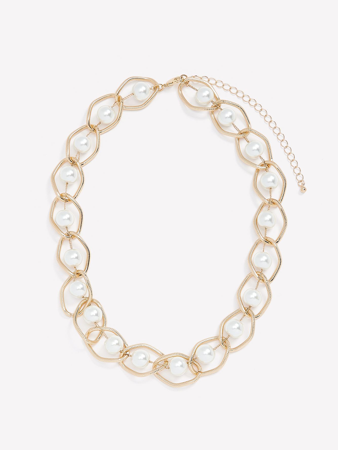 Short Chunky Golden Link Necklace with Pearls